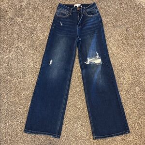 Risen Wide Leg Distressed Women Jeans